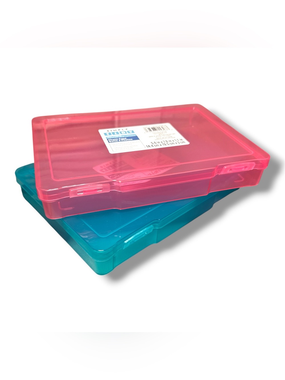 Set of 2 Plastic Storage Boxes in Pink and Teal 5.6 in x 7.6 in x 1.1 in